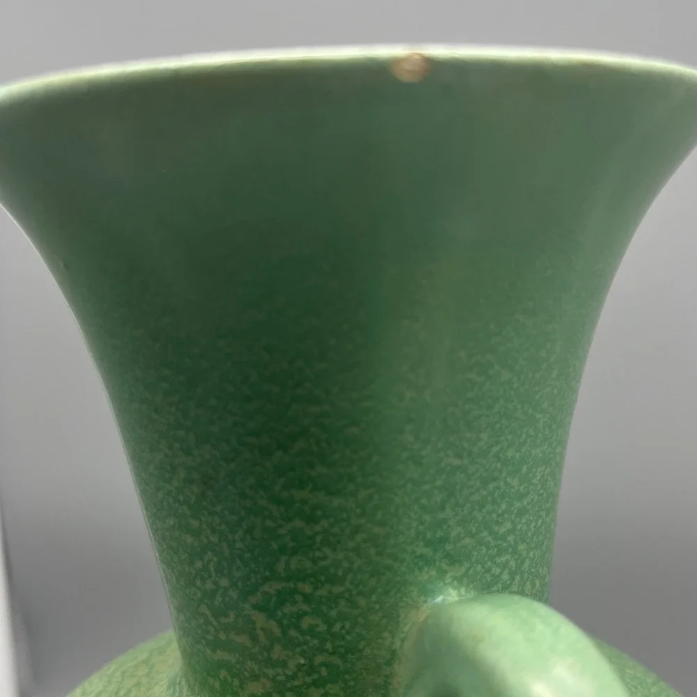 Haeger Art Pottery Geranium Leaf Frosted Matte Green Floral Handle Vase 792c 30s